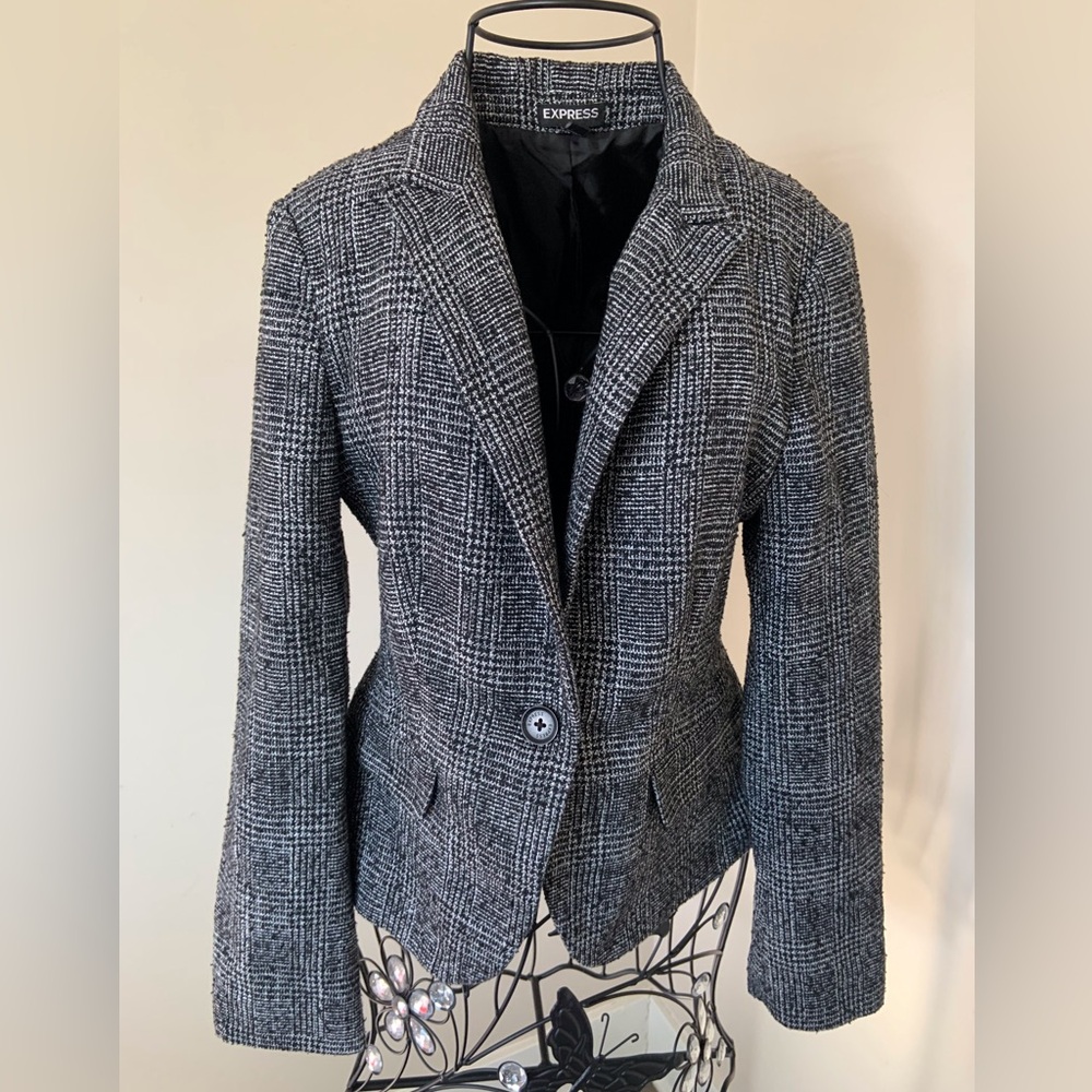 Express Black and White Blazer Tailored Suit Jacket